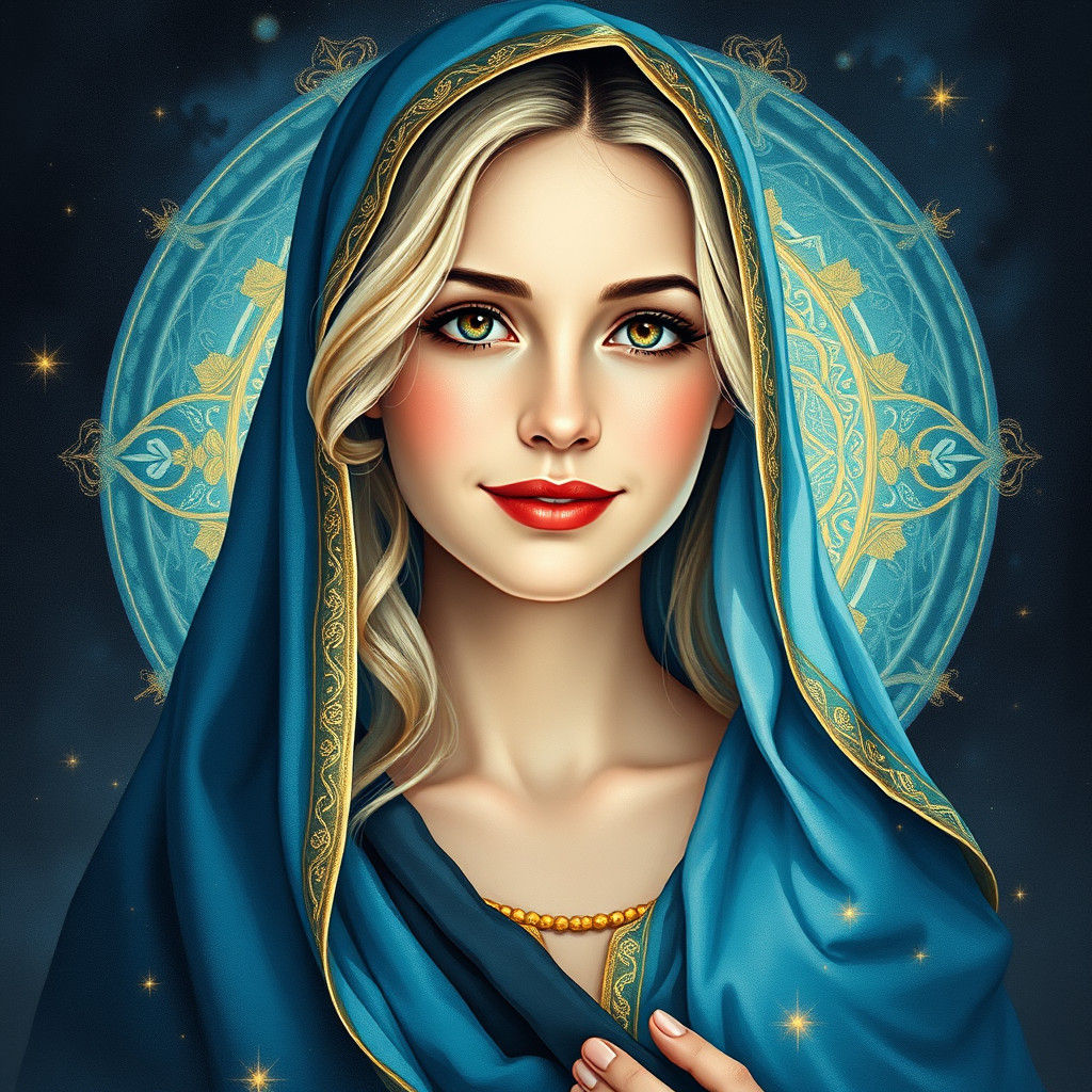 Ethereal Woman Portrait with Magic Circle in Vintage Style