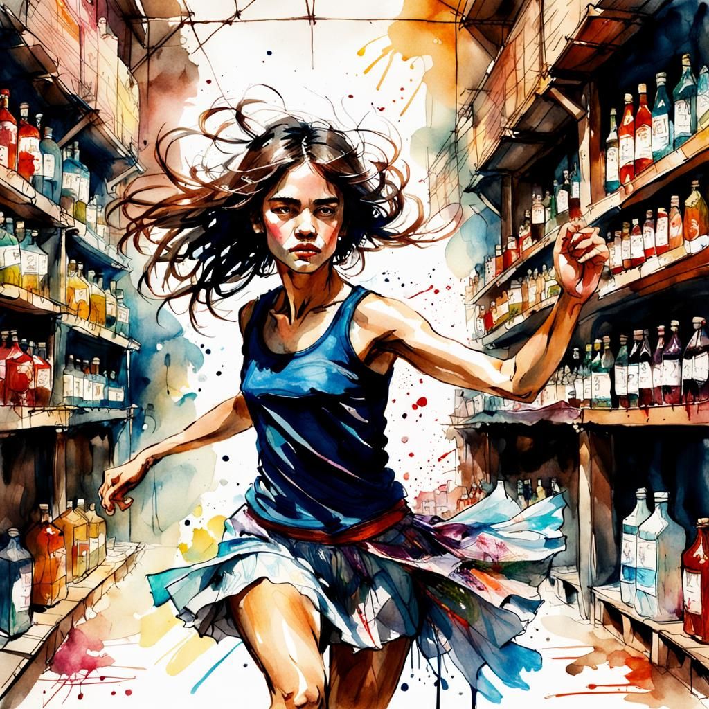 une superbe femme brune dansant dans une bodega espagnole