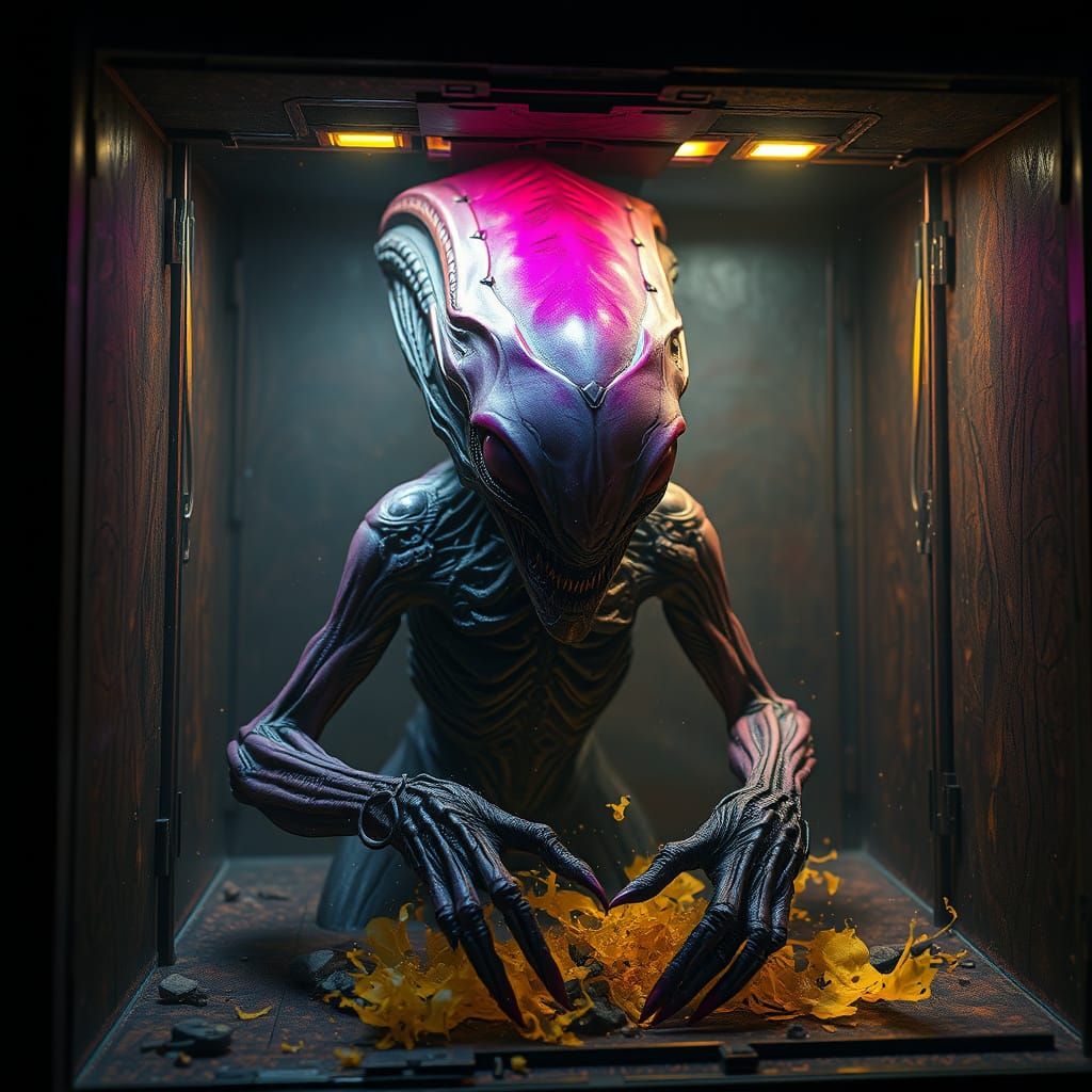 Surreal Dark Fantasy Masterpiece: Giger Alien in a Box