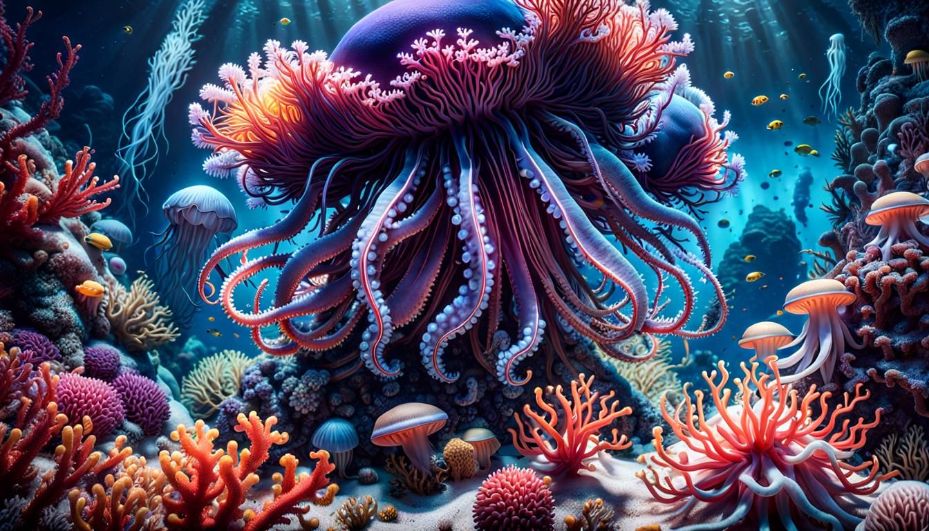 Mystical Ocean Depths with Octopi and Jellyfish
