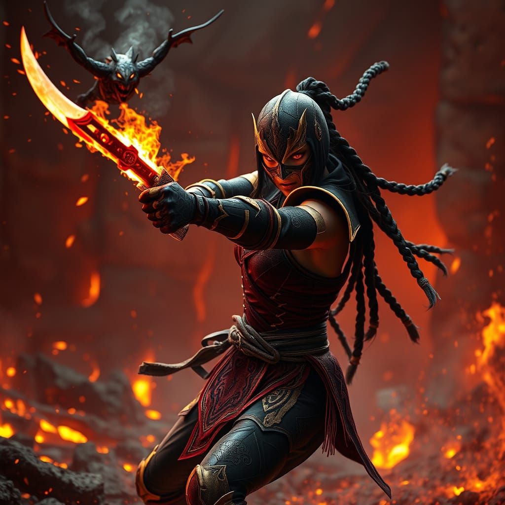 Fiery Scorpion Warrior in Mortal Kombat Style