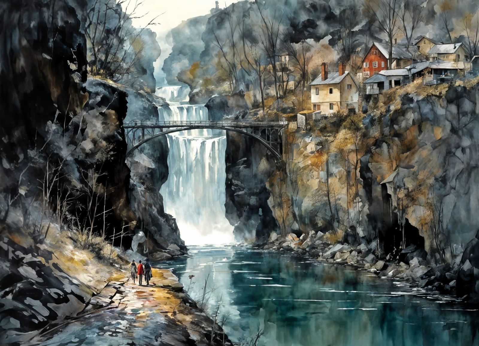 Niagara Falls Watercolor Graffiti Art