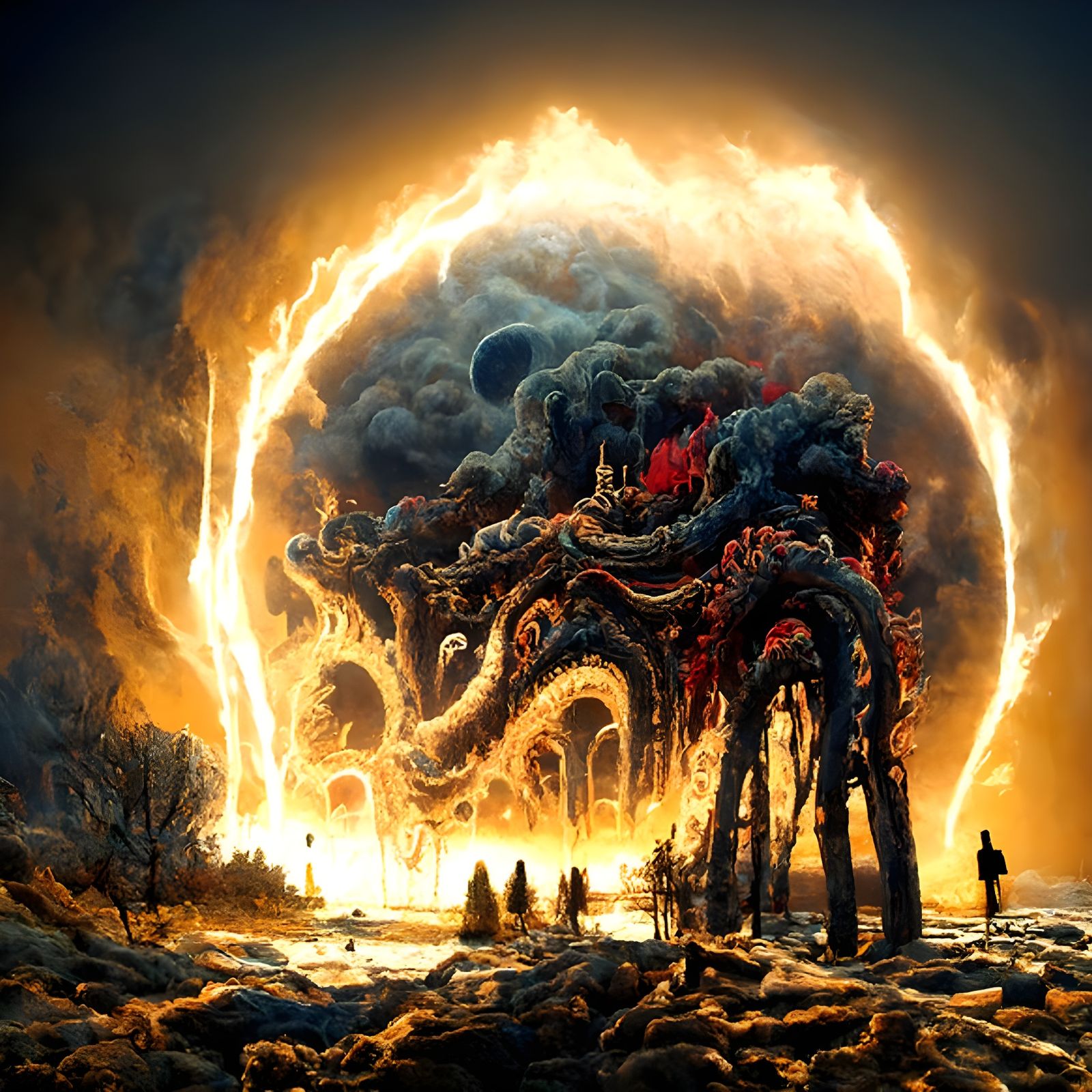 Psychedelic Flaming Abyss in Natural Horror Style