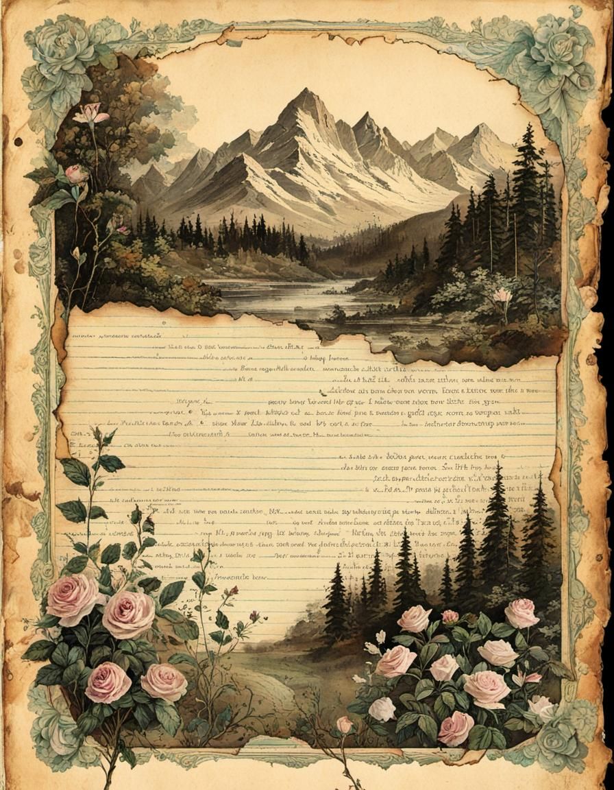 Vintage Journal Page with Roses in Mixed Media