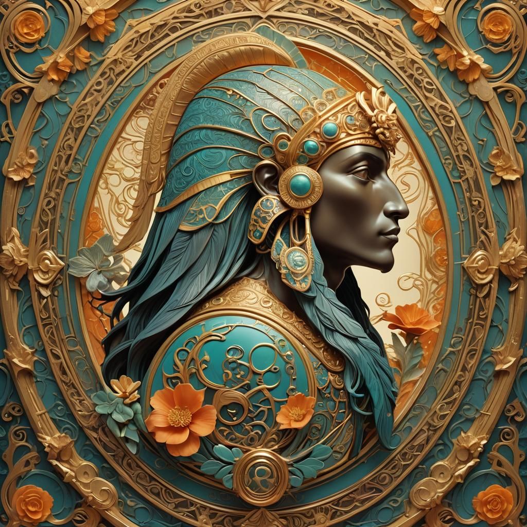 Thoth Art Nouveau Cameo in Golden Frame