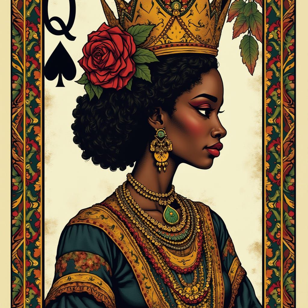 African Queen of Spades in Elegant Harlem Renaissance Style