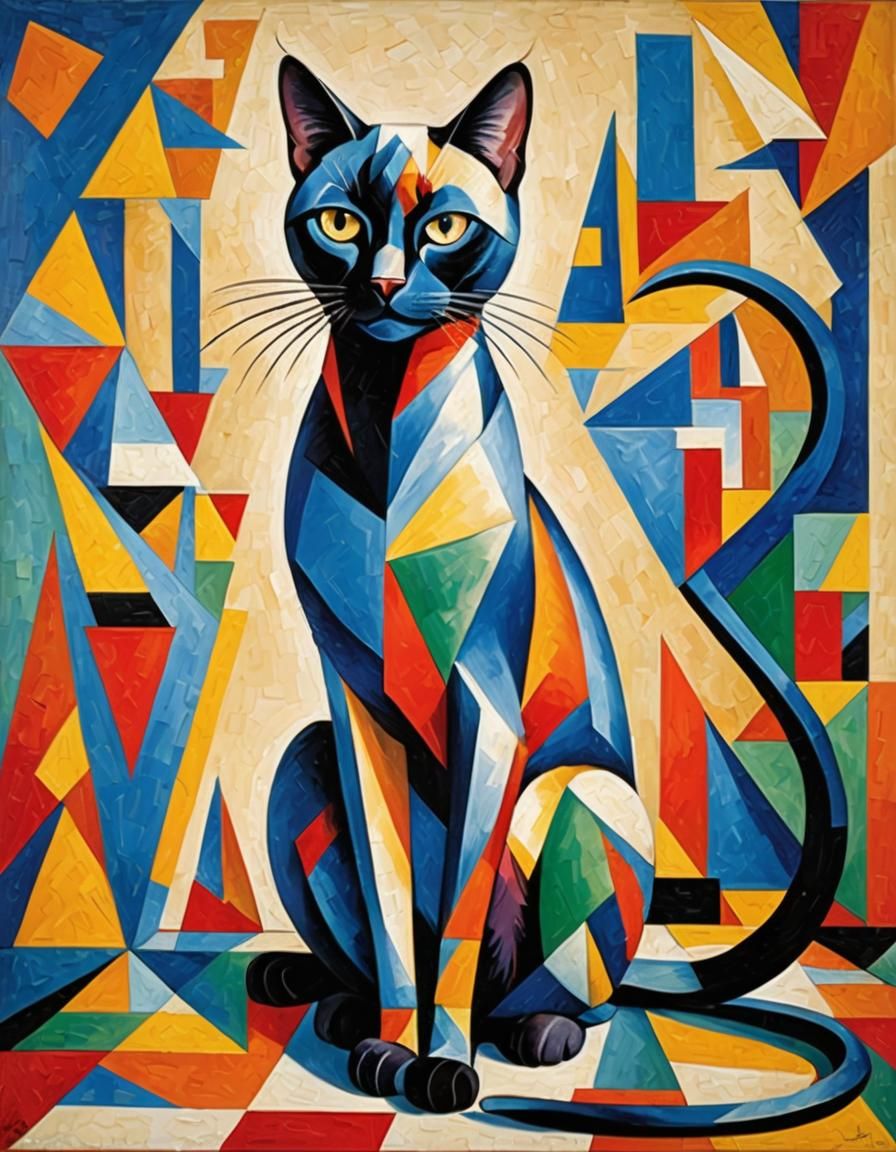 Abstract Cubist Siamese Cat in Vivid Colors