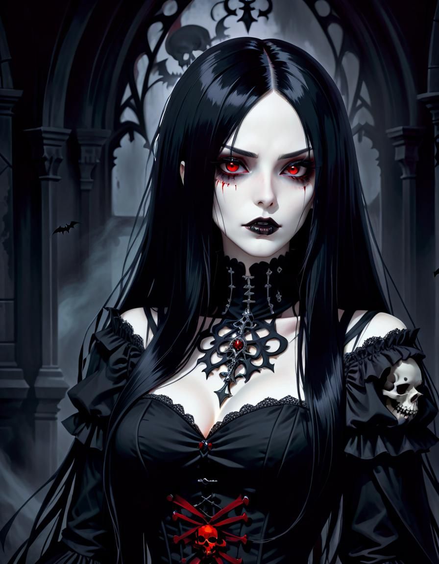 Gothic Anime Vampire Girl with Red Eyes