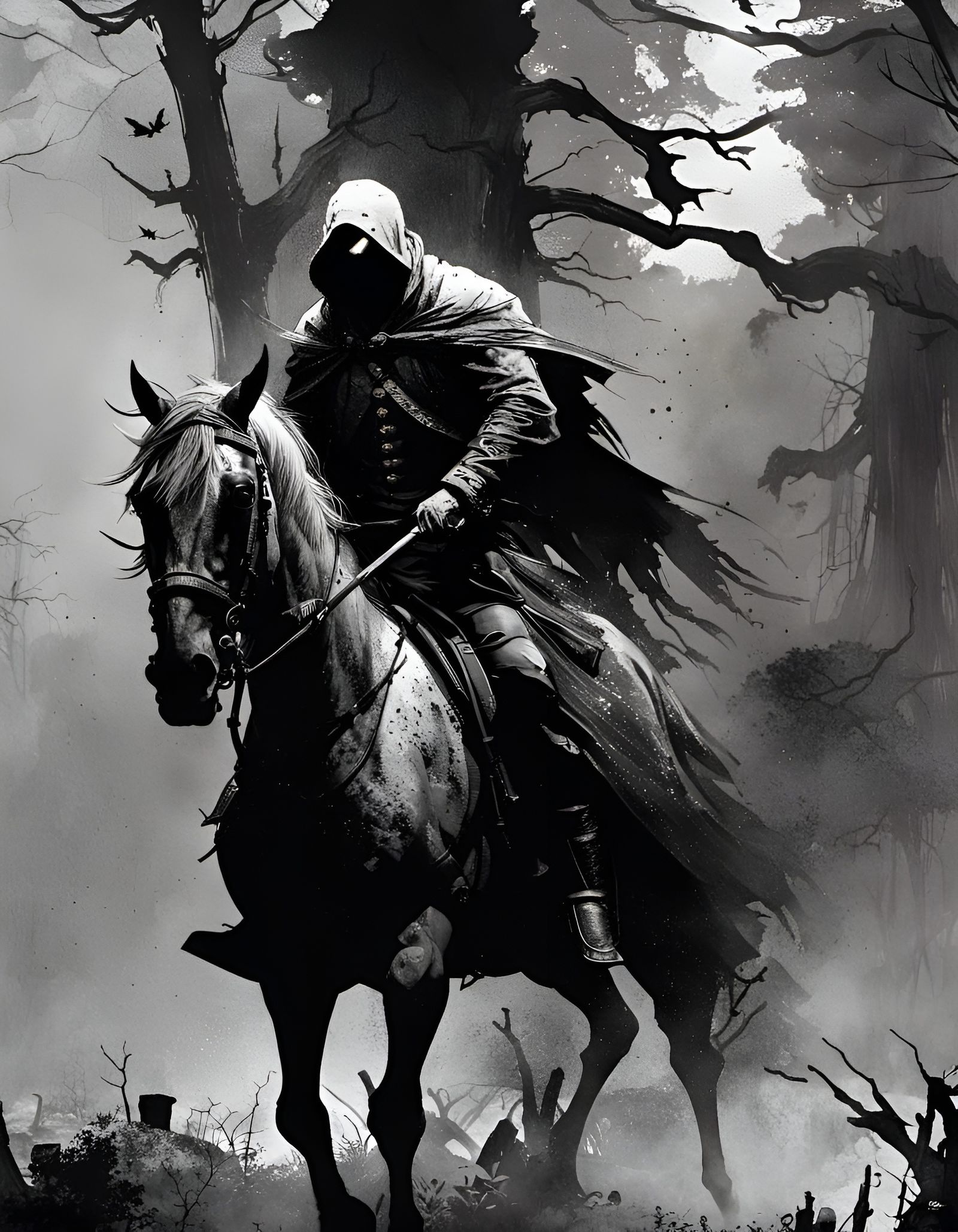 Horrifying Headless Horseman in Spooky Forest