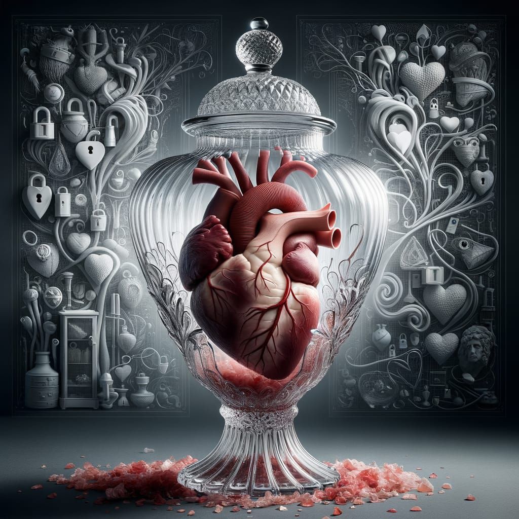 Heart in Crystal Vase with Lock and Key