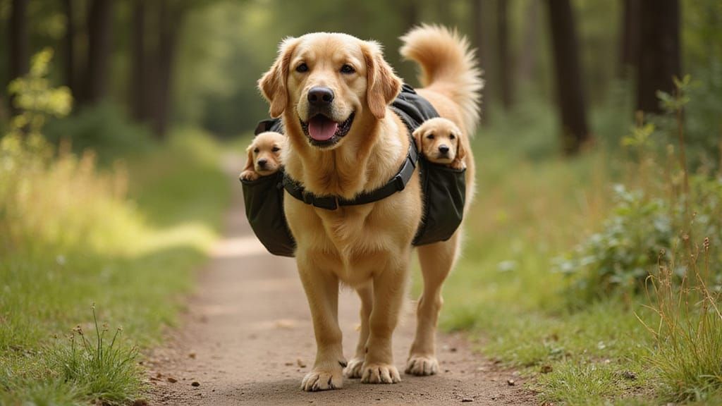 Golden Retriever Backpacking With Golden Retriever Puppies