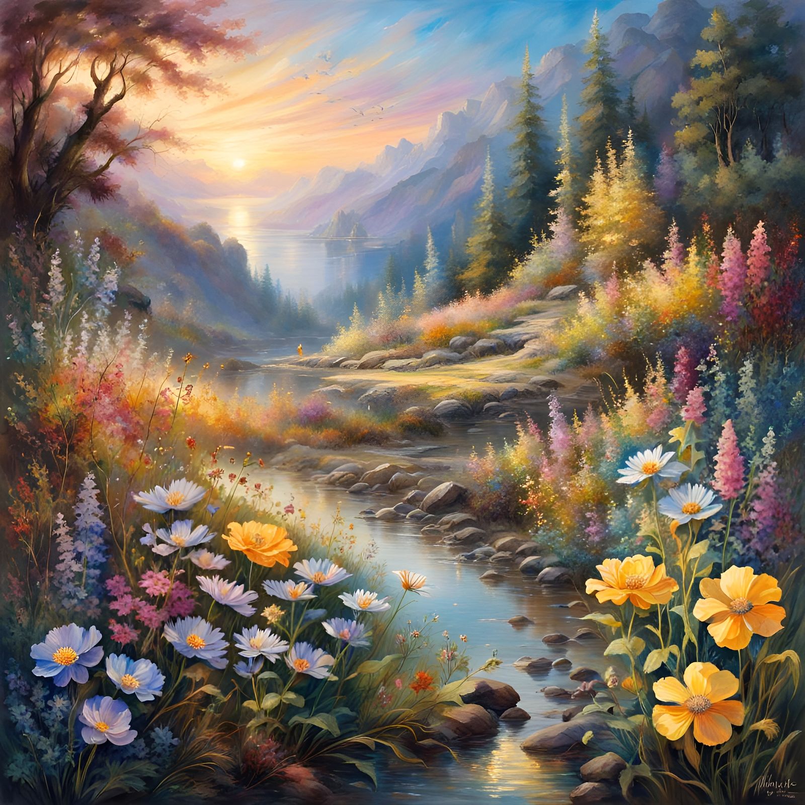 Crystal Encased Wildflowers in Watercolor Illustration