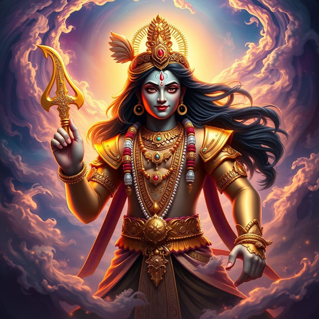 Heroic Lord Krishna in Vibrant Golden Armor