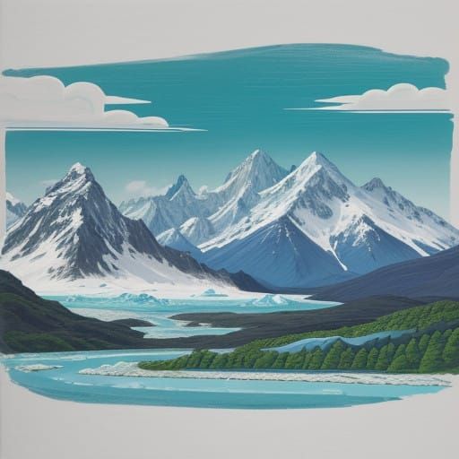 Majestic Patagonian Mountain Landscape in Gouache Style
