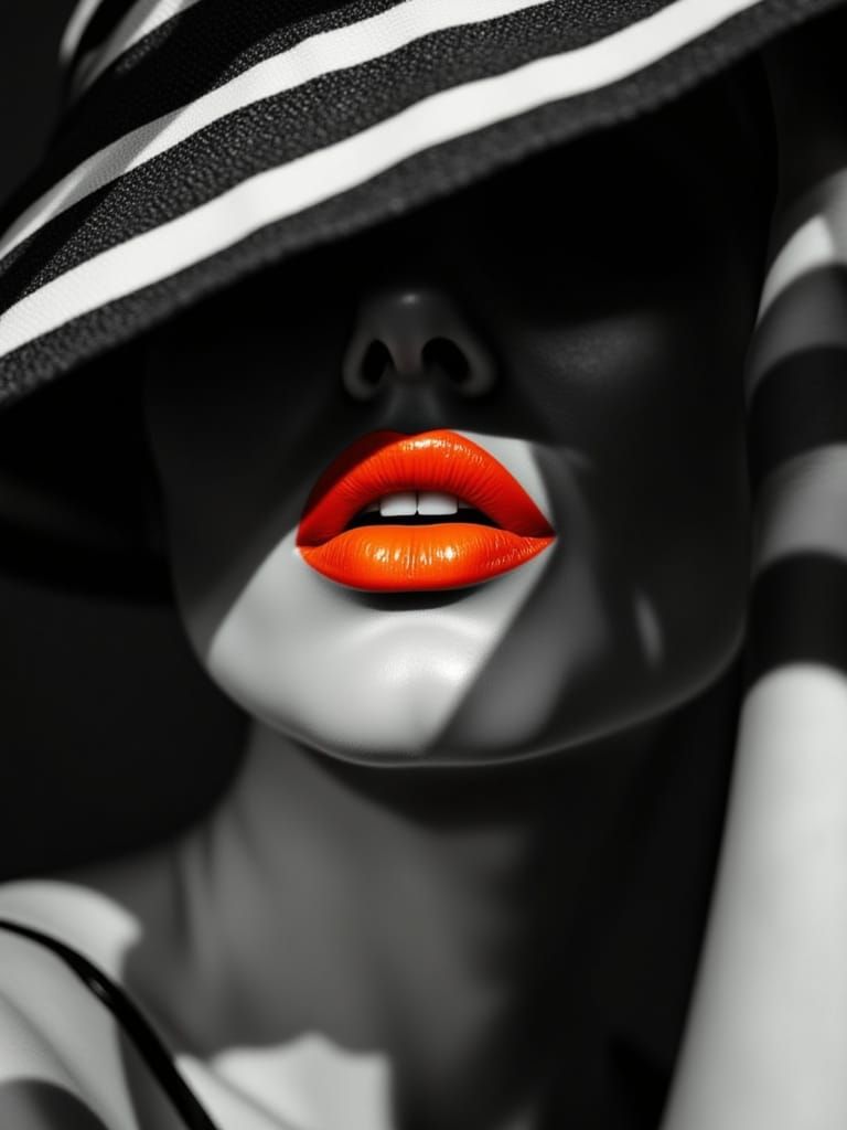Woman's Lips in Shadow with Orange Lipstick