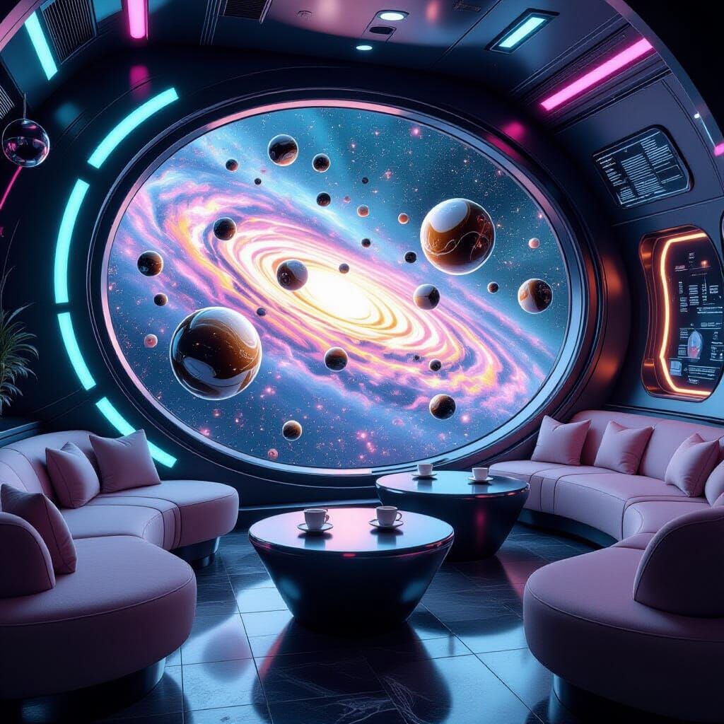 Galactic Coffee Lounge in Futuristic Style