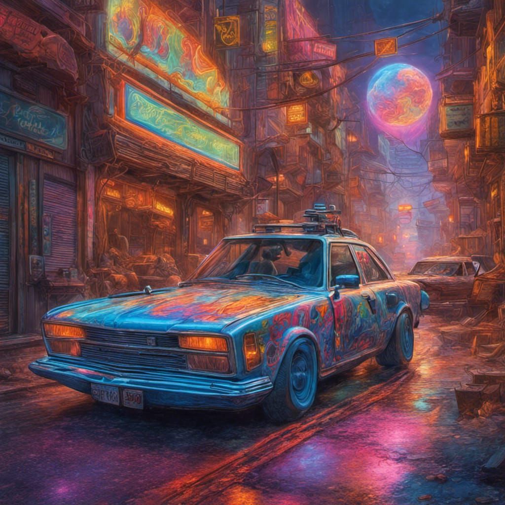 Hyperrealistic Car Races Through Time Flux