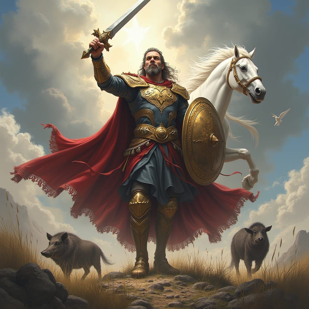 Victorious Warrior in Mythical Landscape: Matte Painting