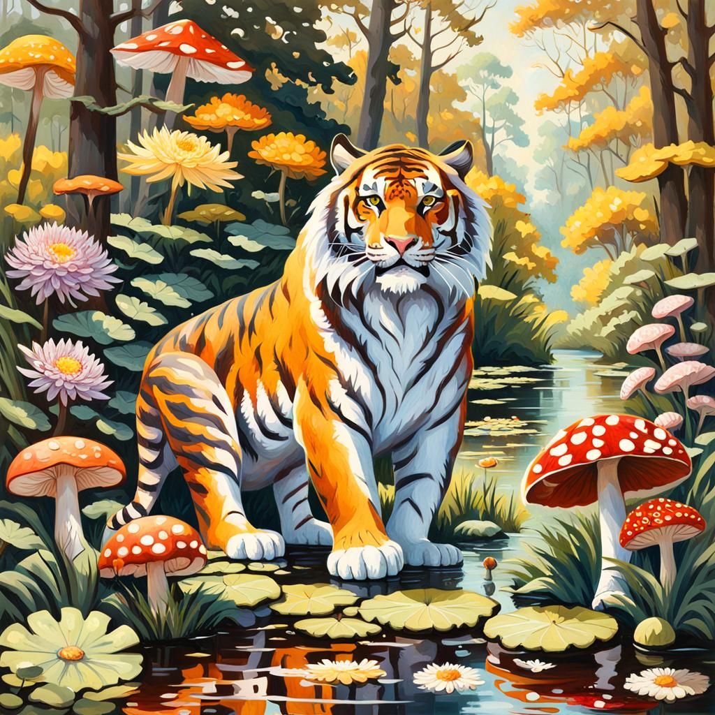 Tigers in Gothic Cottagecore Chrysanthemum Garden