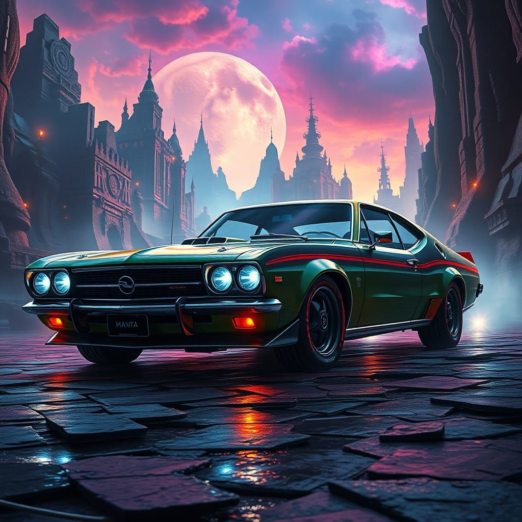 Mystical Opel Manta in a Fantasy Landscape