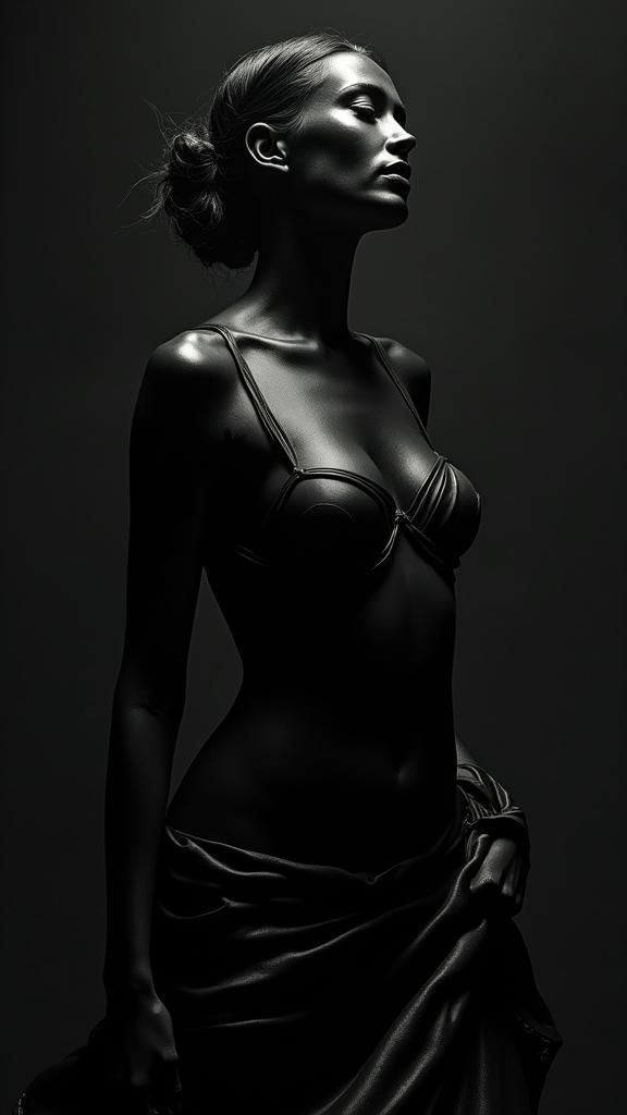 Elegant Woman Sculpted from Black Silk