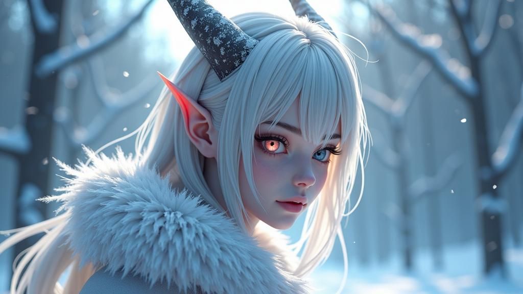 Icy Devil Woman in Snowy Realm: 3D Anime Art