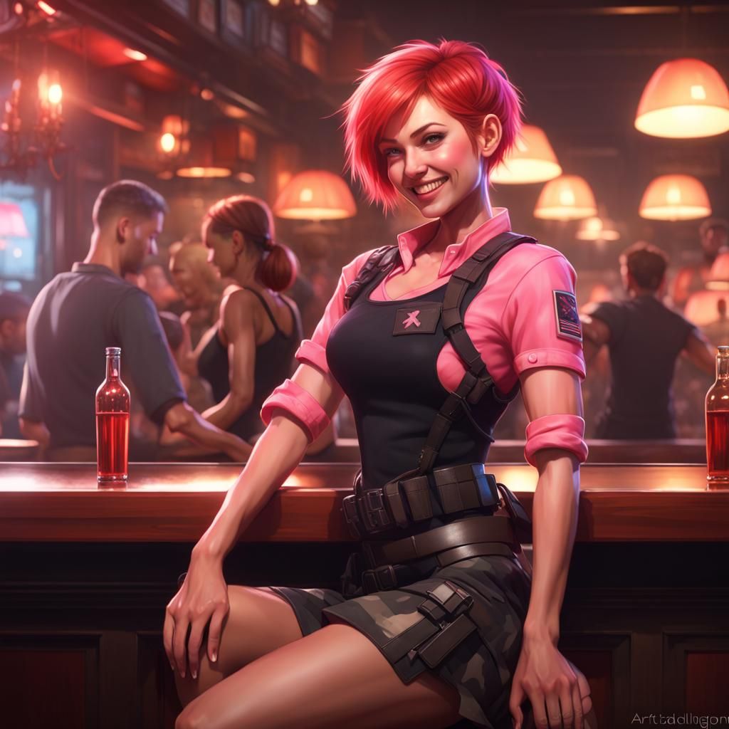 Female Soldier Dancing in Bar, Digital Art