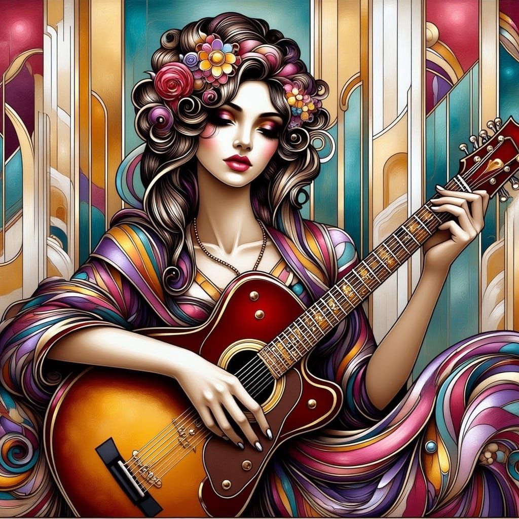 Art Deco Nouveau Abstract Painting in Cubism