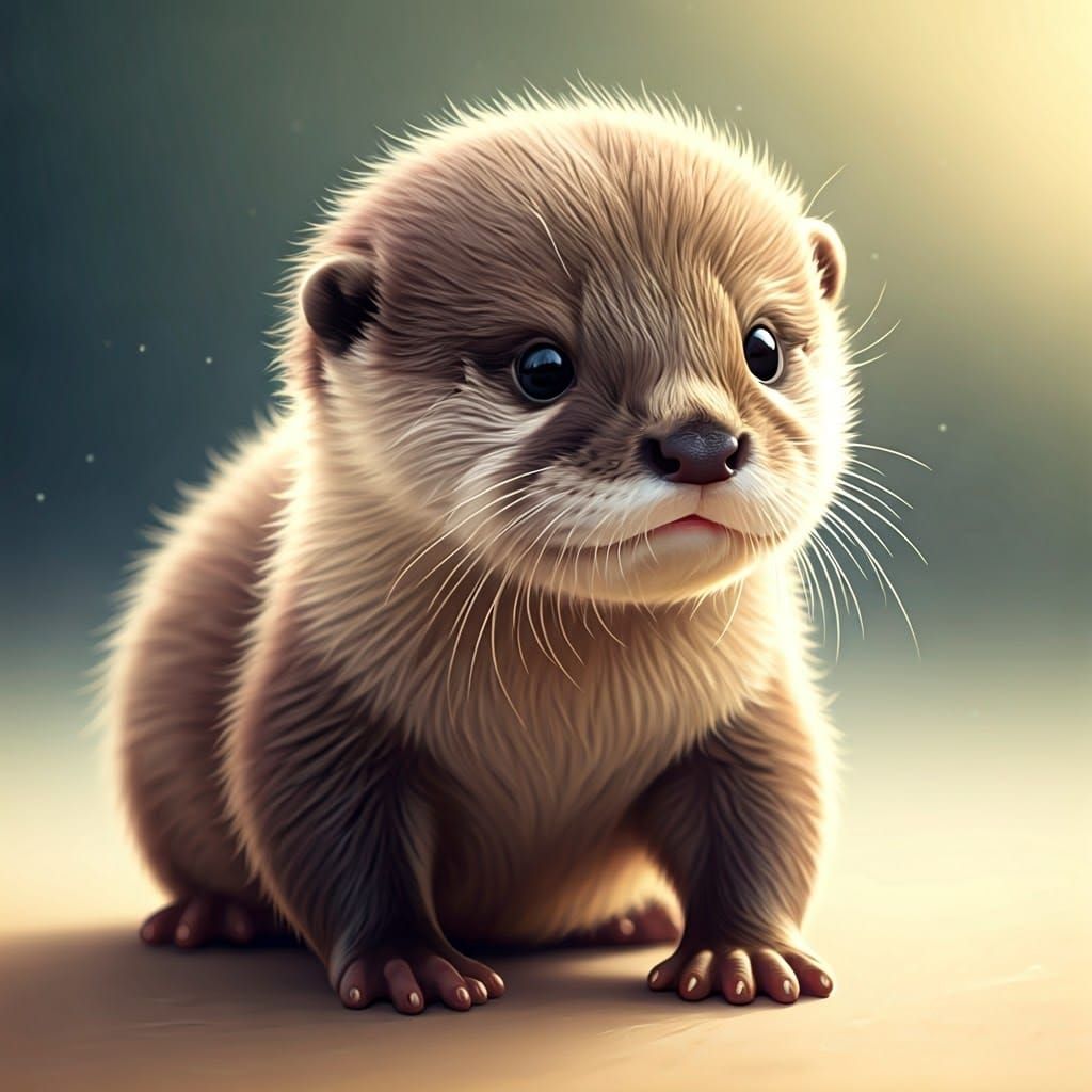 Pastel Otter Cub Illustration in Whimsical Style