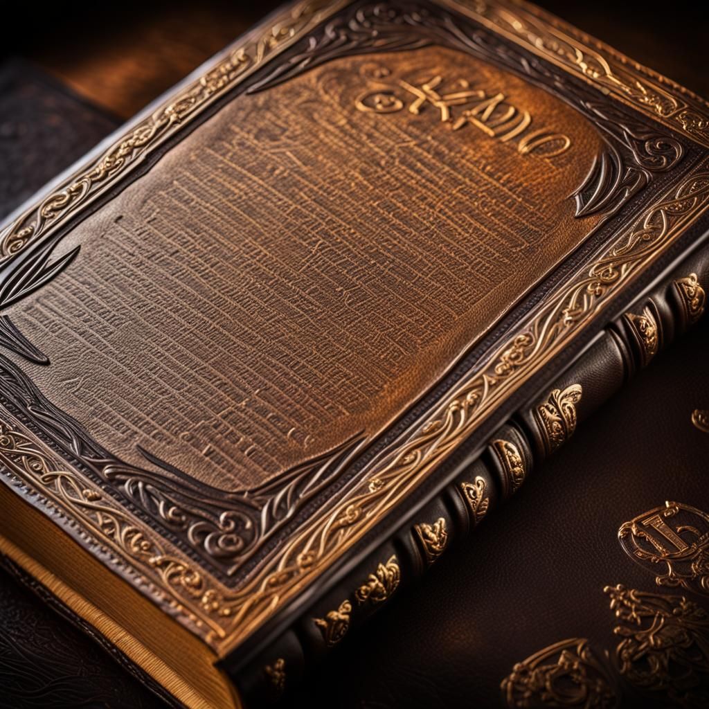 Ornate Leather Engraved Bible in Hyperrealistic Style
