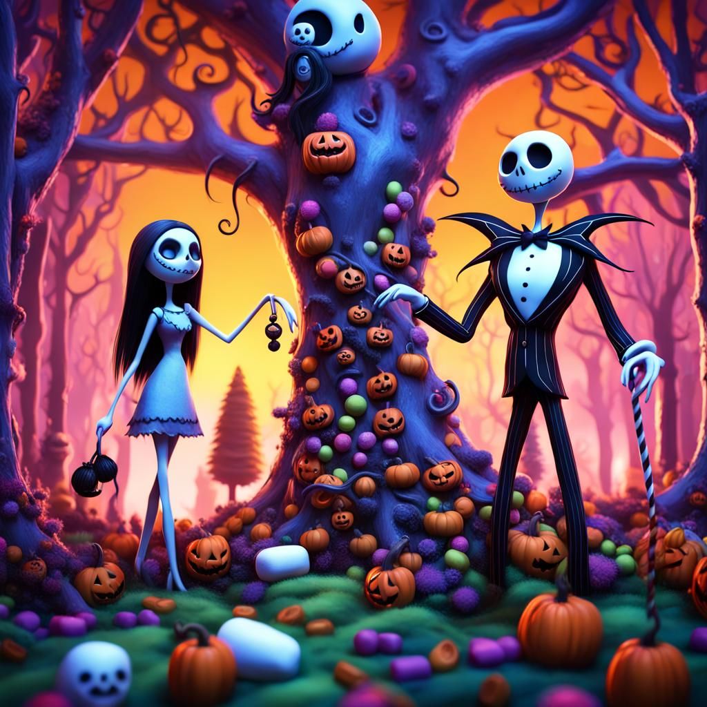 Jack and Sally in a Halloween Candyland