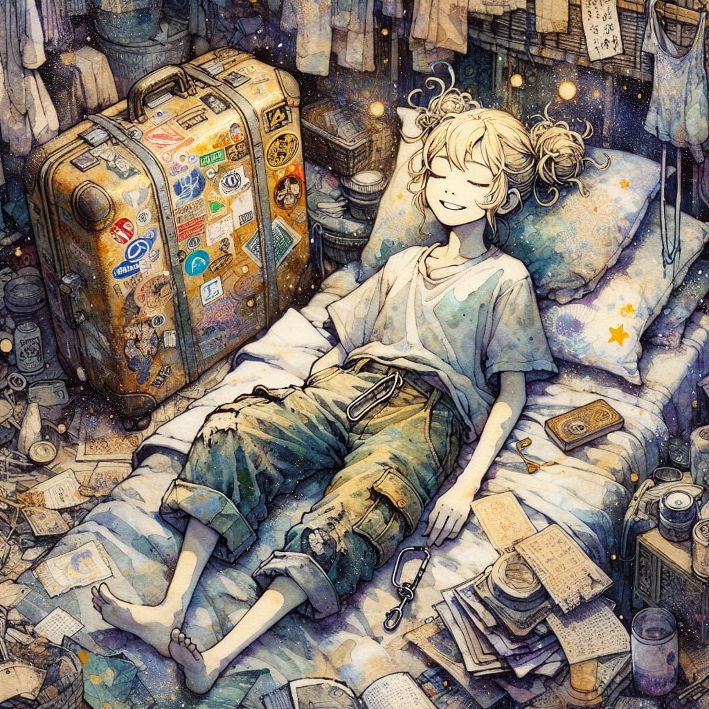 Dreamy Slumber: Ink and Watercolor Pre-1912 Style