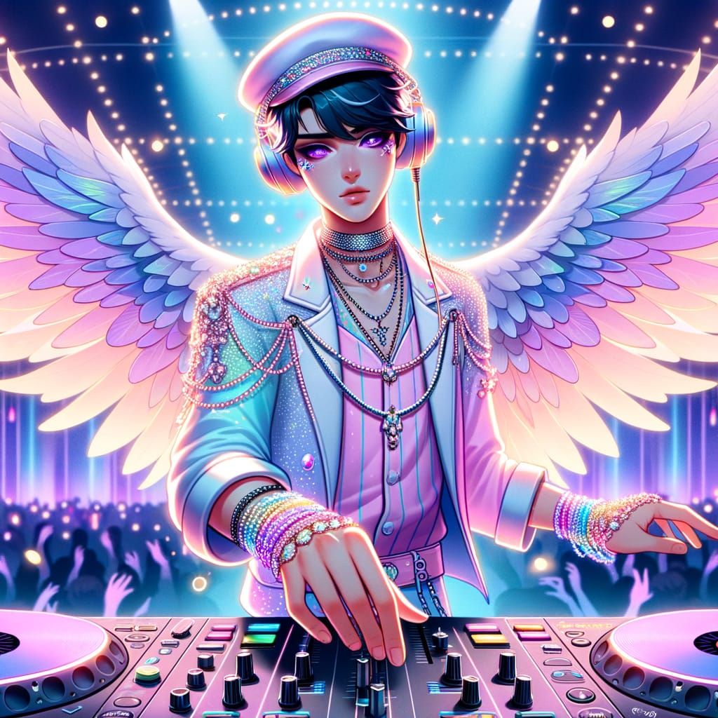 Pastel Goth Angel DJ in Anime Style