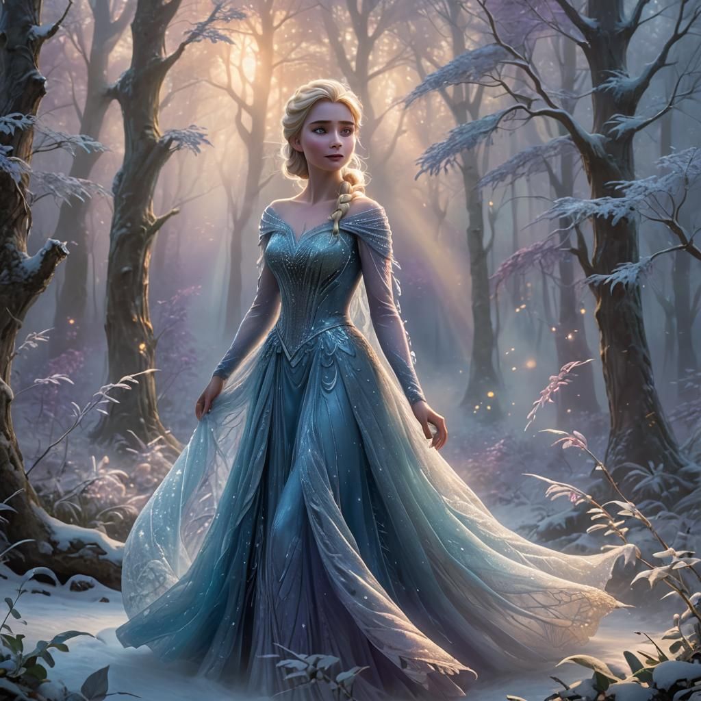 Elsa in Misty Forest: Ethereal Fantasy Art