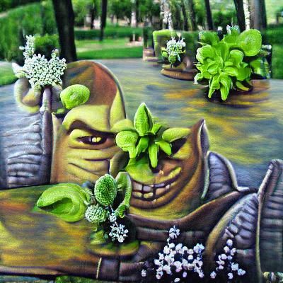 Shrek Plant Garden: Detailed Acrylic Painting