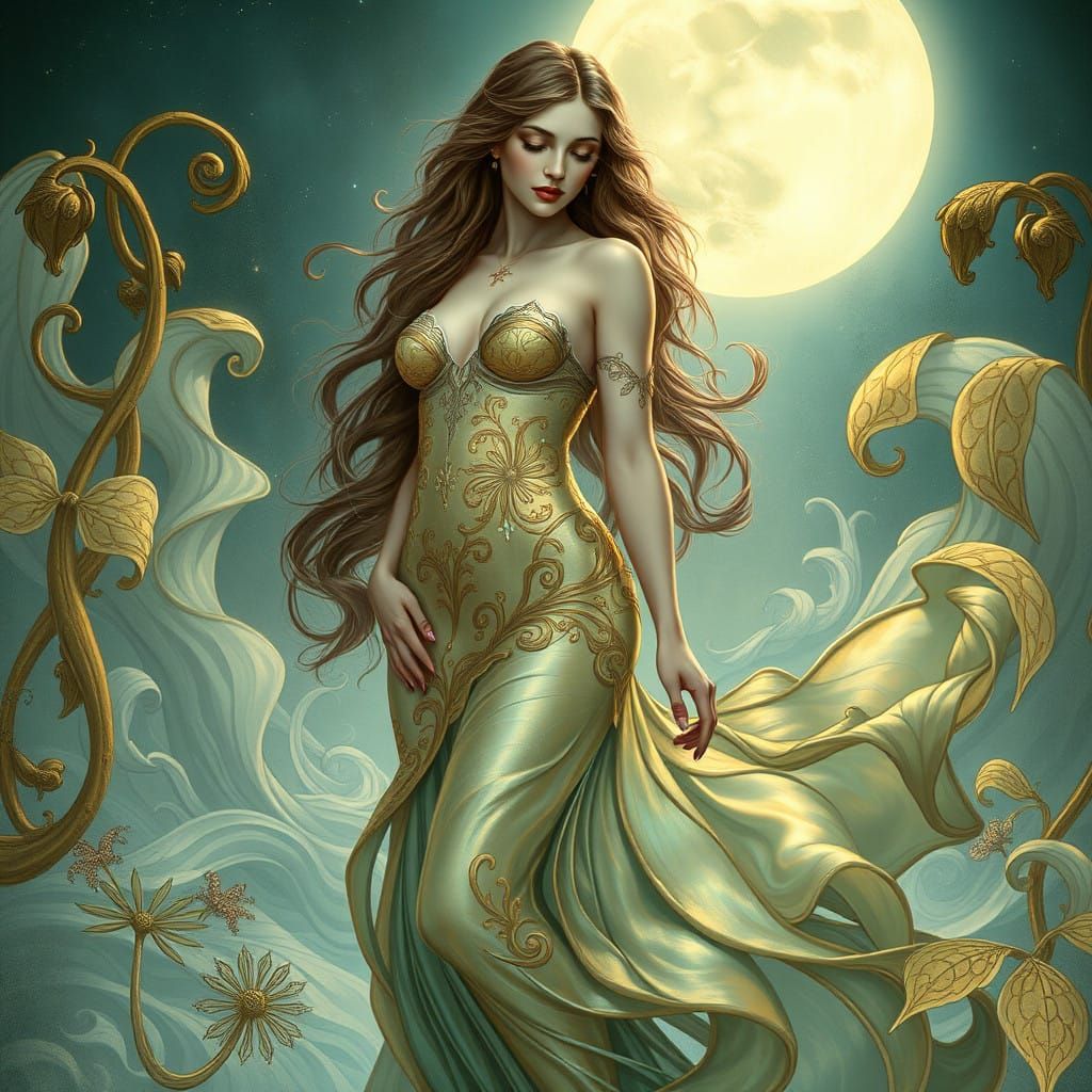 Ethereal Art Nouveau Portrait of a Mythical Siren