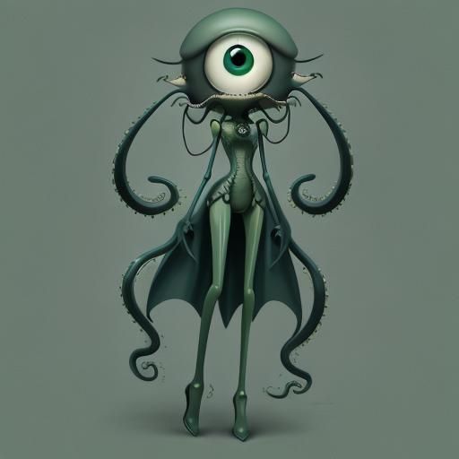 Cute Green Eldritch Abomination Girl with Tentacles