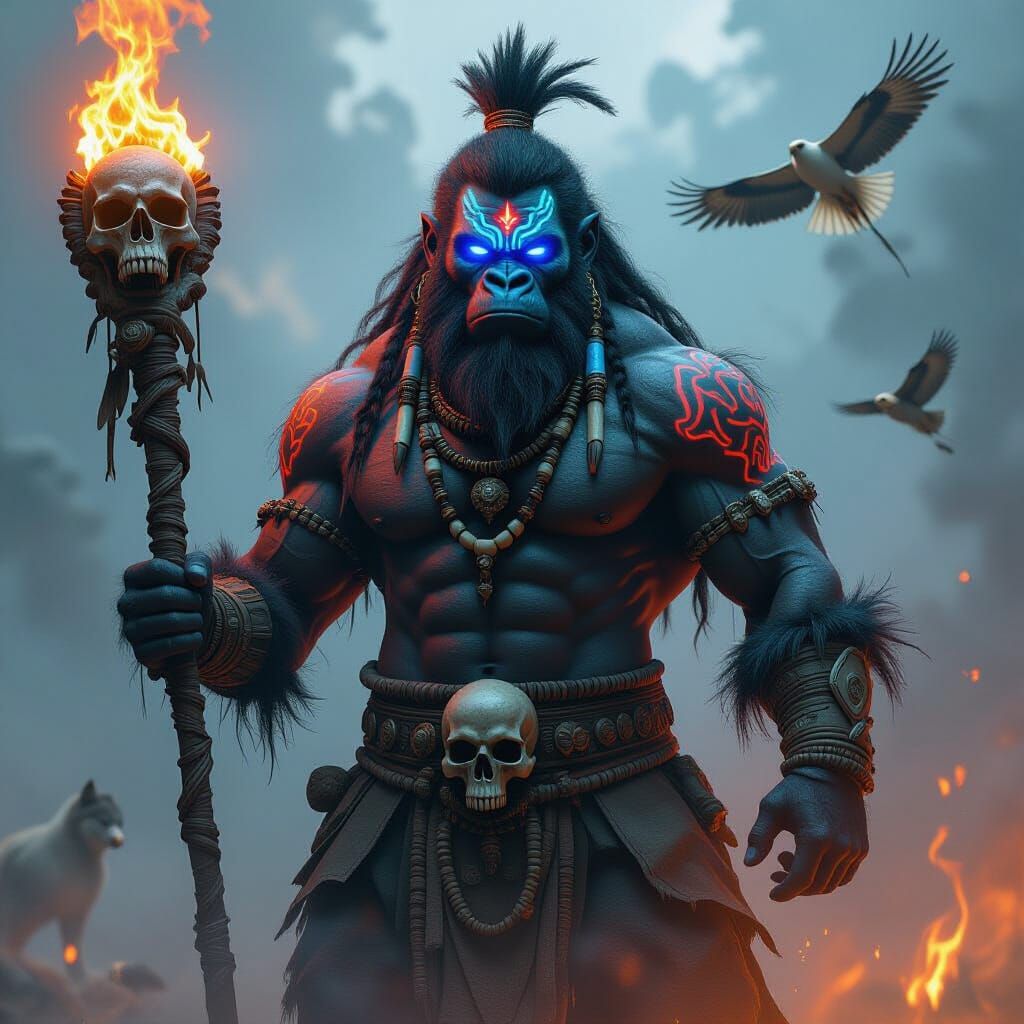 Gorilla Shaman Warrior with Burning Staff