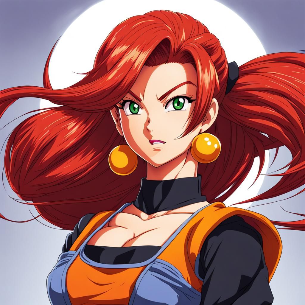Red-Haired Girl in Saiyan Outfit, Anime Style