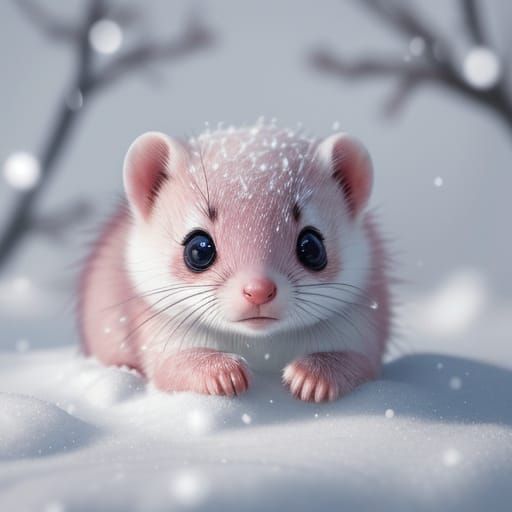 Tiny Ferret Plays in Winter Wonderland