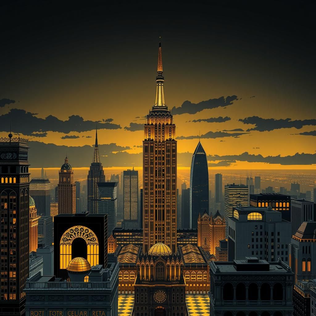 Luxurious Art Deco Cityscape at Dusk