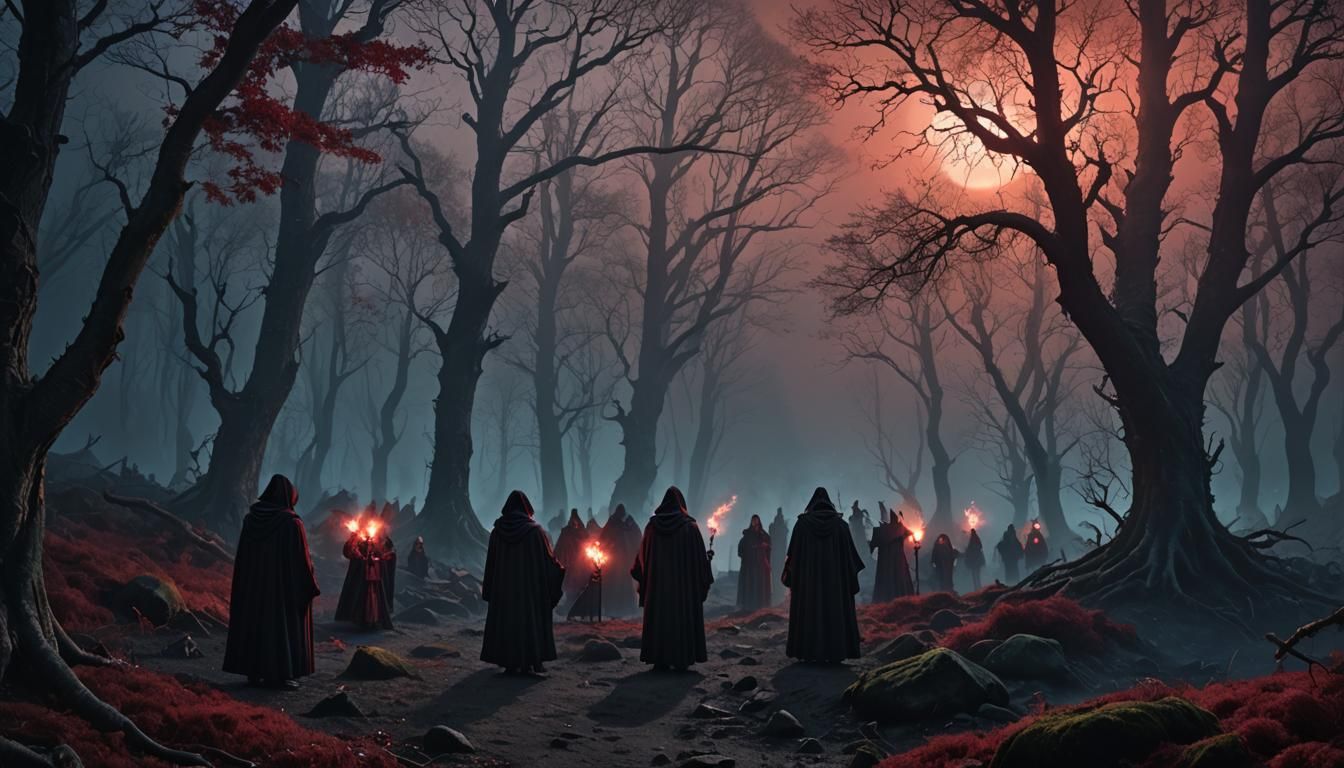 Vampire Cult in Duskmire Hollow: Dark Fantasy Art