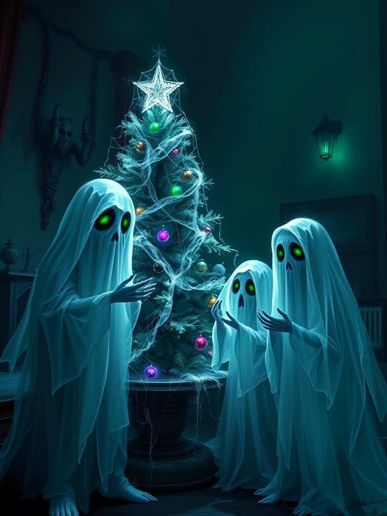 Ghosts Celebrate a Spooky Christmas in Ethereal Digital Art