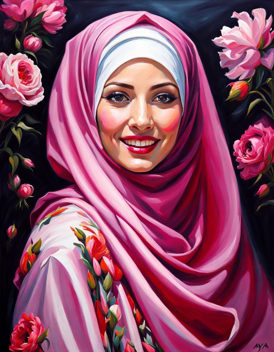 Pretty Hijabi Czech Woman in Floral Pink Hijab