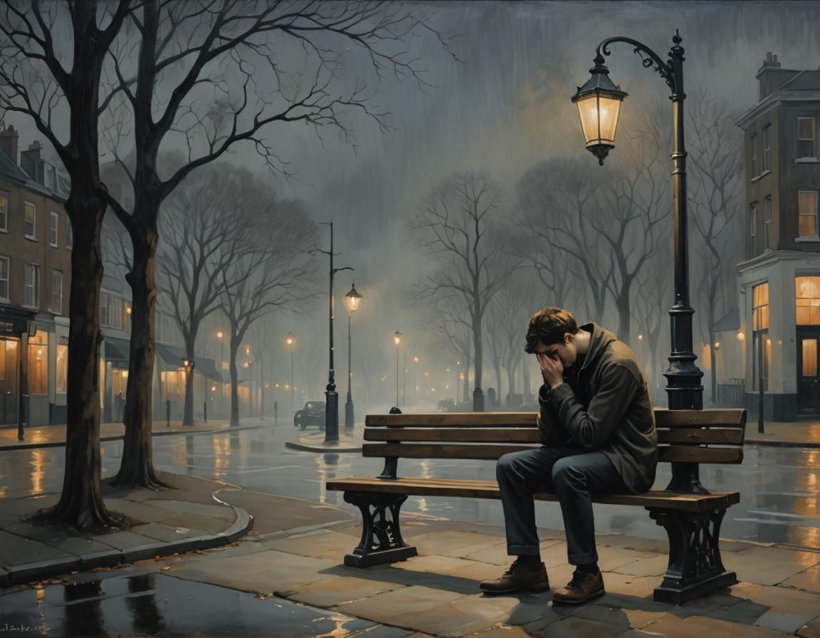Heart-Wrenching Depression Painting of Young Man