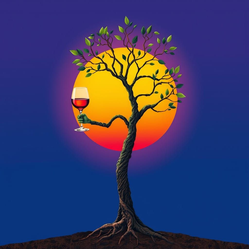 Posthuman Party Girl in Tree Form Celebrates with Glowing Wi...