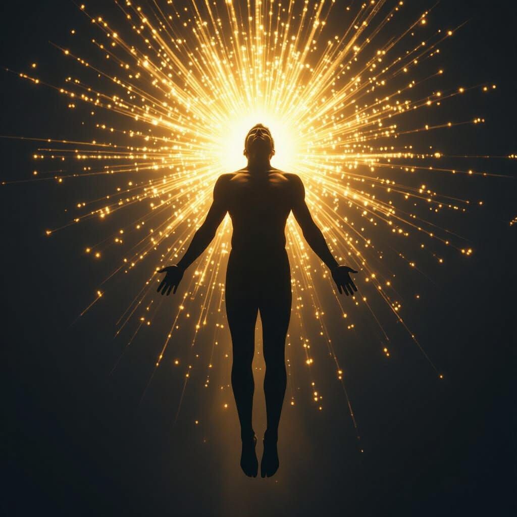 Radiant Silhouette Floating in Golden Light