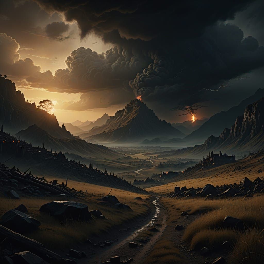 Walking Through Dark Fantasy Realm in Golden Hour