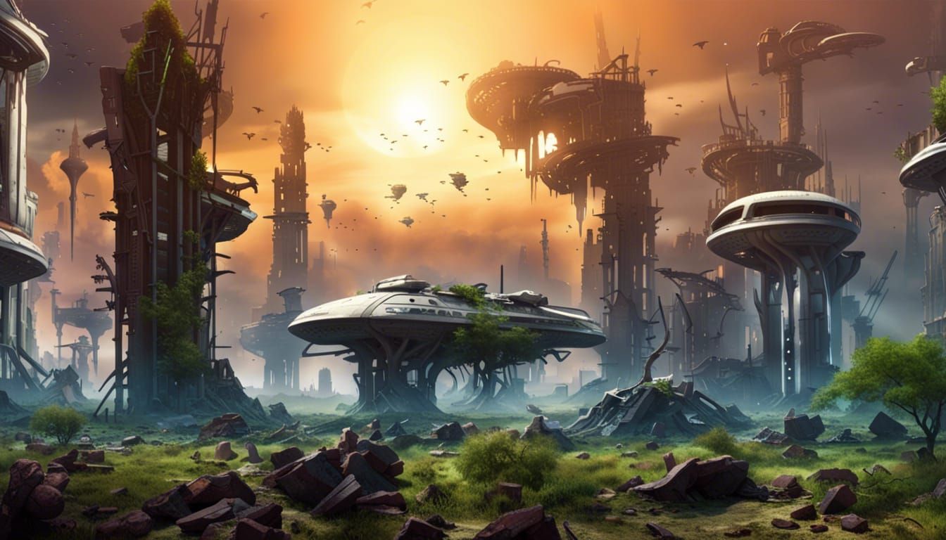 Ruined Futuristic City on Alien World in 8k