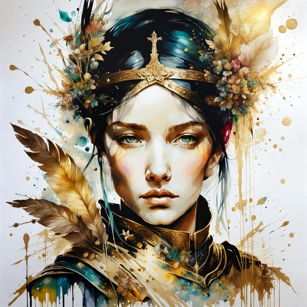 Detailed Alcohol Ink Portrait of Joan of Arc